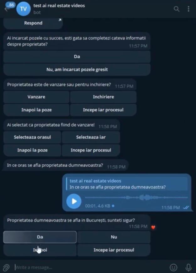 Pozele proprietății încărcate pe Telegram și primele întrebări ale agentului